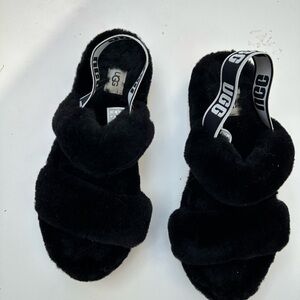 UGG Black Fuzzy Slippers